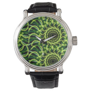 Neon Green Hypnotic Vortex Abstract Geometric Patt Watch