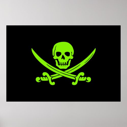 Neon Green Jolly Roger Pirate Flag Poster