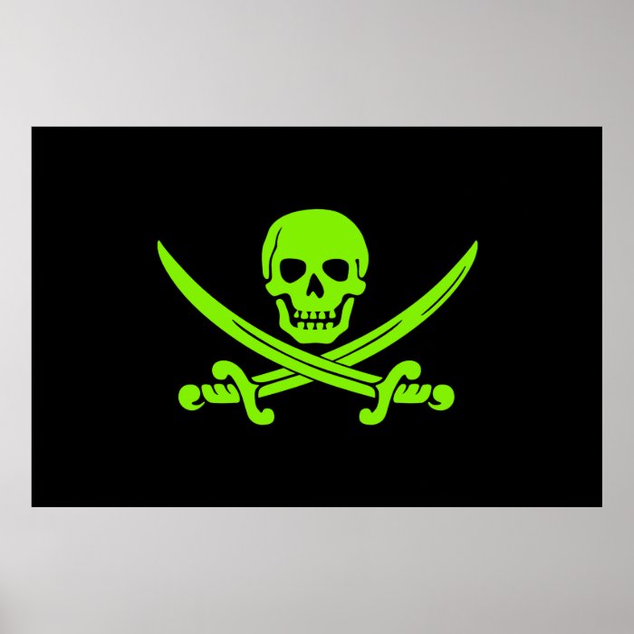 Neon Green Jolly Roger Pirate Flag Print