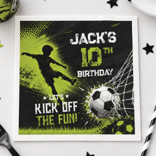 Neon Green Kick Off the Fun Soccer Birthday Party Napkins