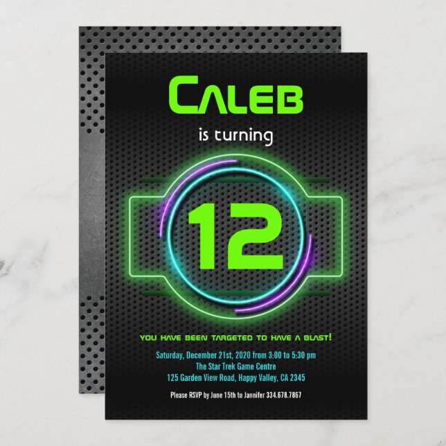 Neon Green Laser Tag Birthday Party Boy  Invitation (Front/Back)