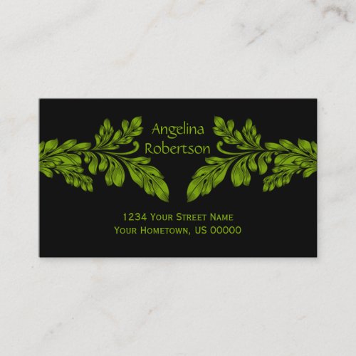Neon Green Leaf Swirls Business Card