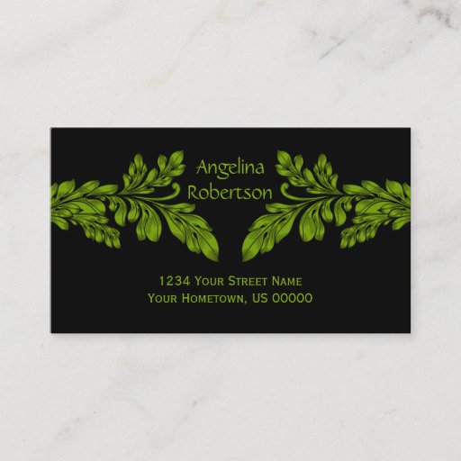 Customizable Neon Green Leaf Swirls Business Card