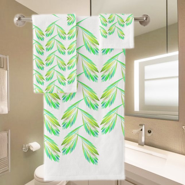 Neon green leaves - fractal art, bath towel set (Creator Uploaded)