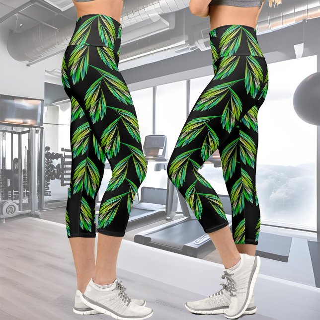 Neon green leaves - fractal art, capri leggings (Creator Uploaded)