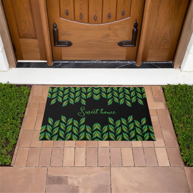 Neon green leaves - fractal art, custom  doormat (Outdoor)