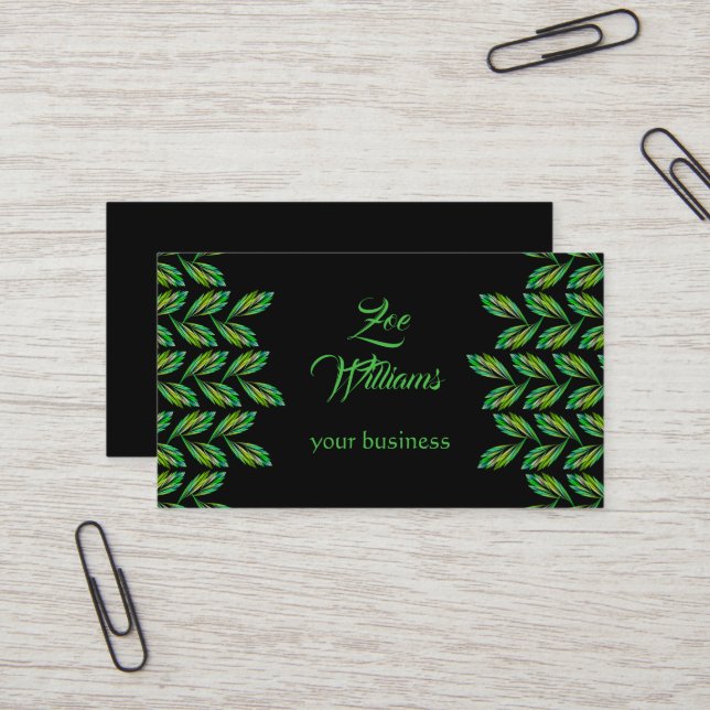 Neon green leaves - fractal art, modern  business card (Front/Back In Situ)
