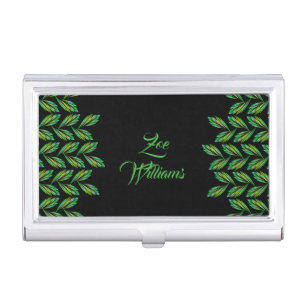 Neon green leaves - fractal art, modern business card case