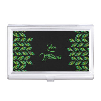 Neon green leaves - fractal art, modern business card case