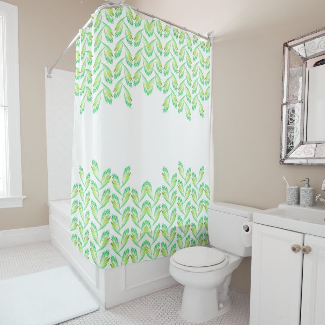Neon green leaves - fractal art, shower curtain (In Situ)