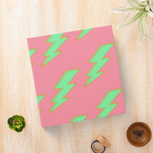 Neon Green Lightning Pink Background Y2K Pattern 3 Ring Binder