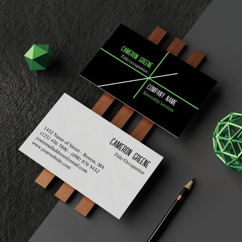 Neon Green Lines Black Business Card