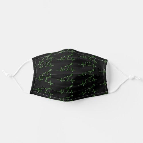 Neon Green Look EKG Guitar Pattern  Black Adult Cloth Face Mask