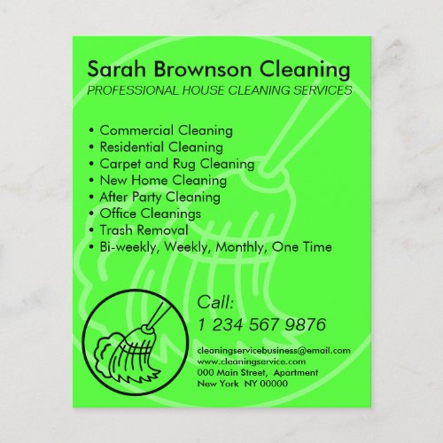 Neon Green Minimal Home Cleaning House Keeper Flyer