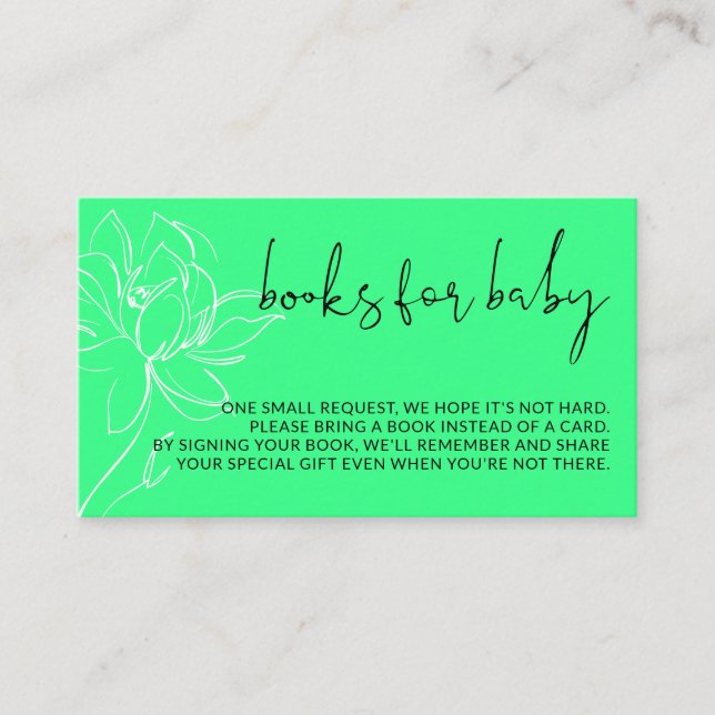 Neon Green Modern books request simple baby shower Enclosure Card (Front)
