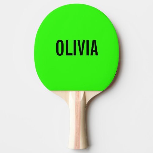 Neon Green Modern Name  Trendy Minimalist  Ping Pong Paddle