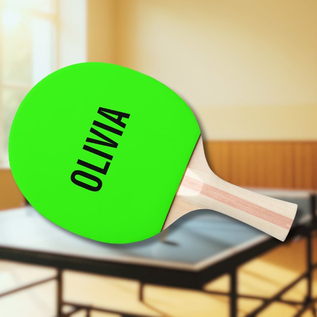 Neon Green Modern Name | Trendy Minimalist  Ping Pong Paddle (Creator Uploaded)