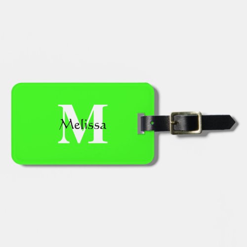 Neon Green Monogram Custom Name Gift Favor Classy Luggage Tag