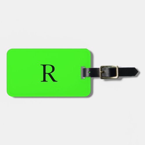 Neon Green Monogram Custom Name Initial Gift Favor Luggage Tag