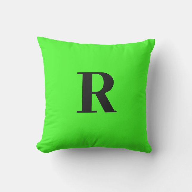 Neon Green Monogram Initial Simple Minimal Modern  Outdoor Pillow (Front)