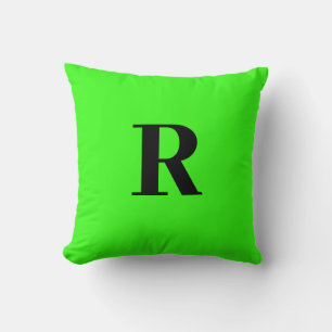 Neon Green Monogram Initial Simple Minimal Modern Throw Pillow