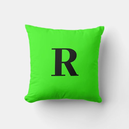 Neon Green Monogram Initial Simple Minimal Modern Throw Pillow