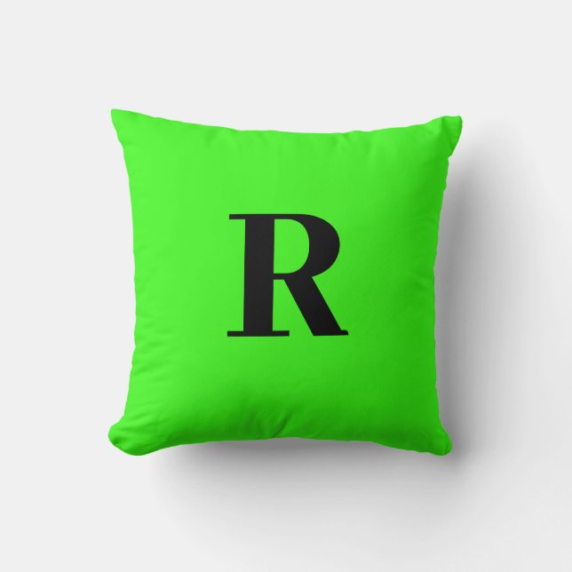 Neon Green Monogram Initial Simple Minimal Modern Throw Pillow (Front)