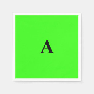 Neon Green Monogram Initial White Custom Modern Napkins