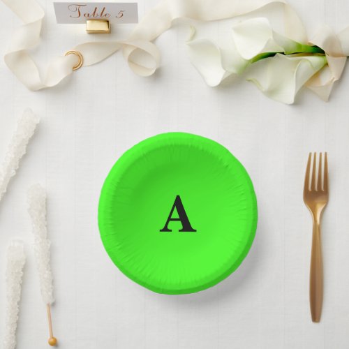 Neon Green Monogram Initial White Custom Modern Paper Bowls