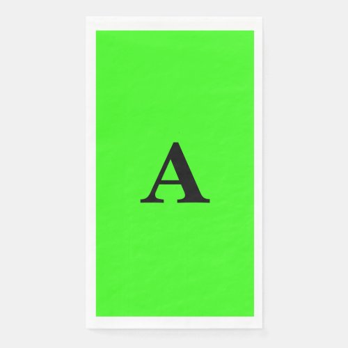 Neon Green Monogram Initial White Custom Modern Paper Guest Towels