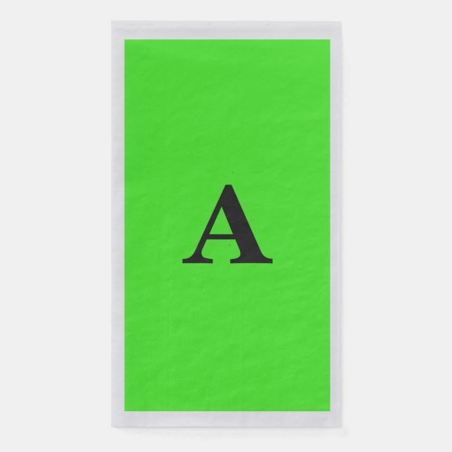 Neon Green Monogram Initial White Custom Silver Paper Guest Towels (Front)
