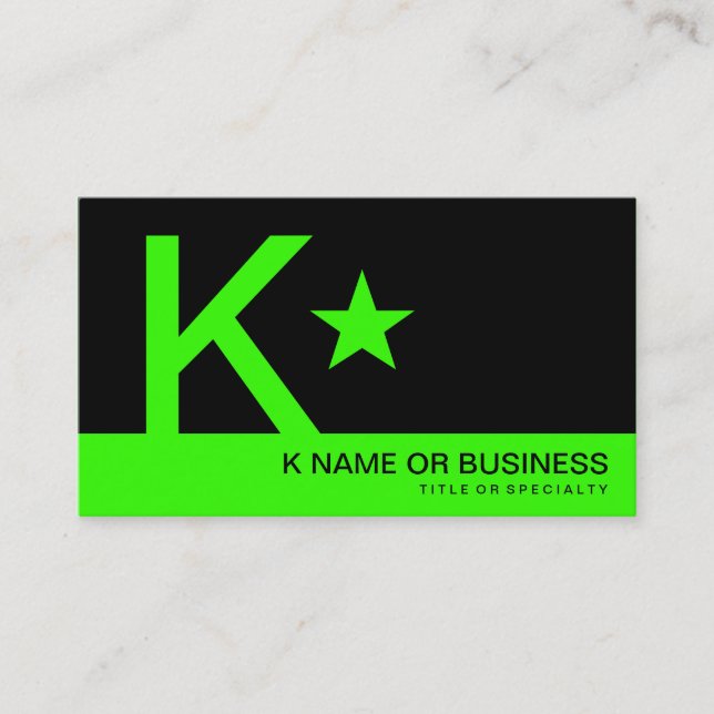 neon green monogram star business card (Front)