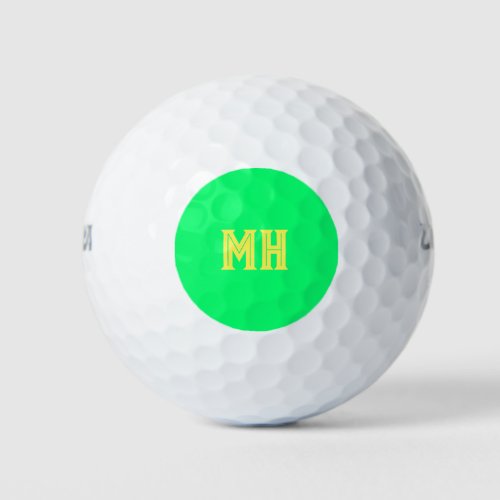 Neon Green Monogrammed Golfer Dad Bright Golf Balls