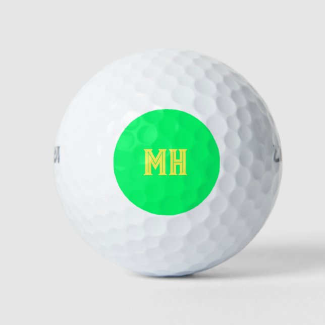 Neon Green Monogrammed Golfer Dad Bright Golf Balls (Front)