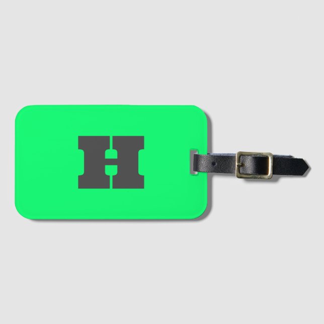 Neon Green Monogrammed Trendy Travel Bright Luggage Tag (Front Horizontal)