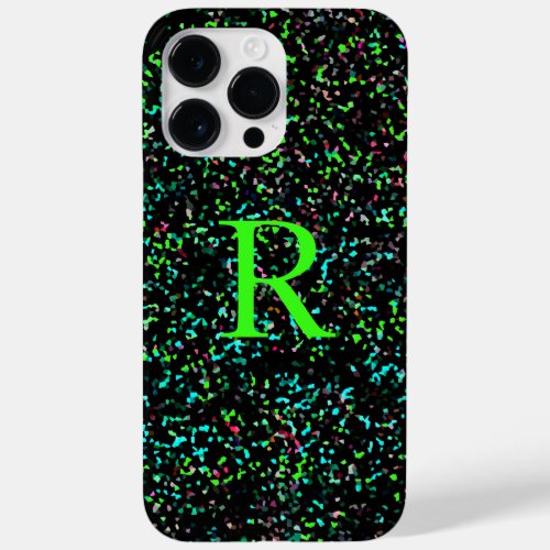 Neon Green Monograms Glitter Patterns Custom Case_Mate iPhone 14 Pro Max Case