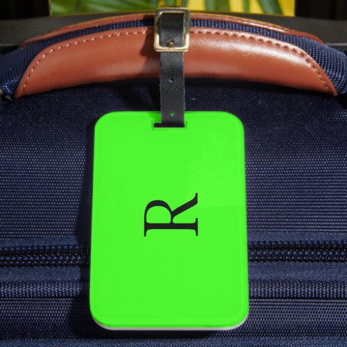 Neon Green Monograms Wedding Birthday Gift Favor Luggage Tag