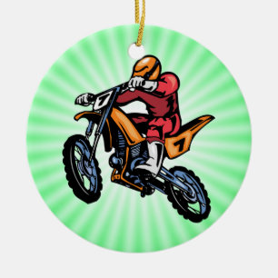 Neon Green Motocross Ceramic Ornament
