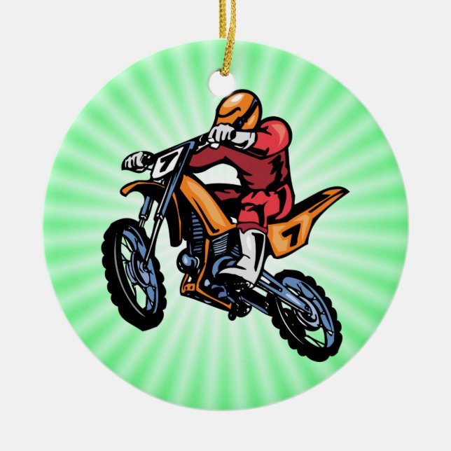 Neon Green Motocross Ceramic Ornament (Front)
