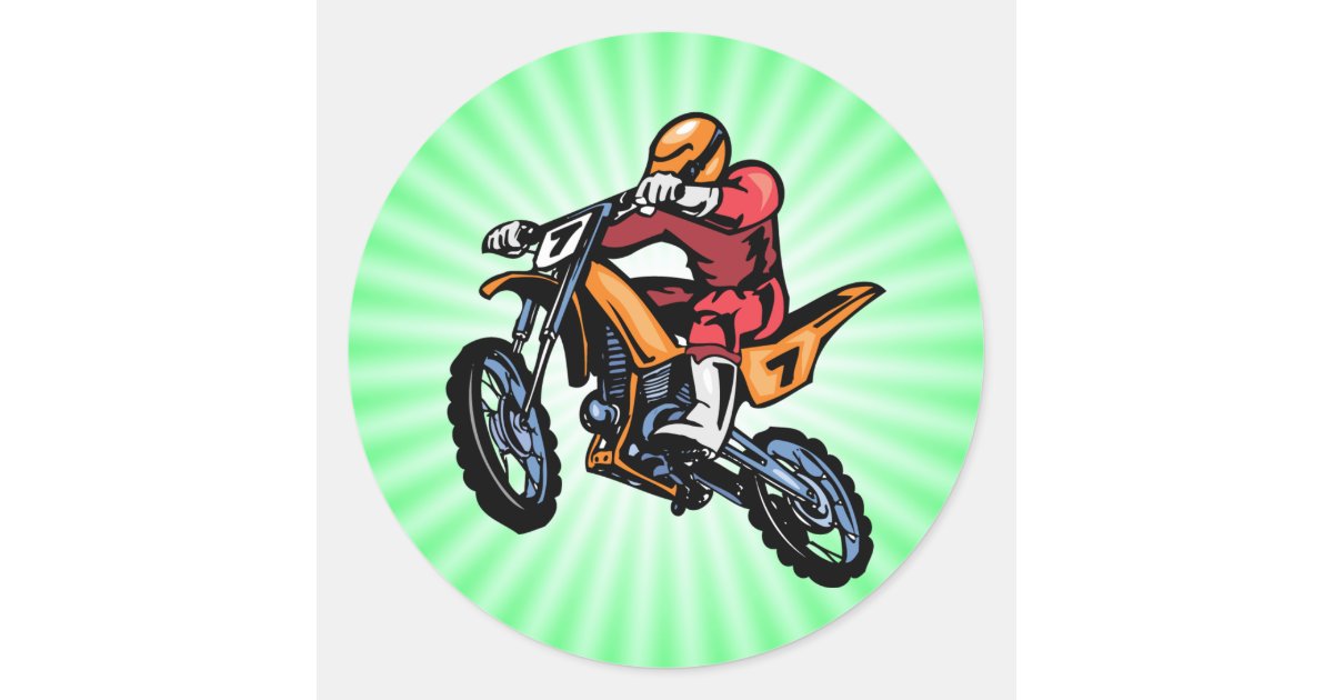Neon Green Motocross Classic Round Sticker Zazzle