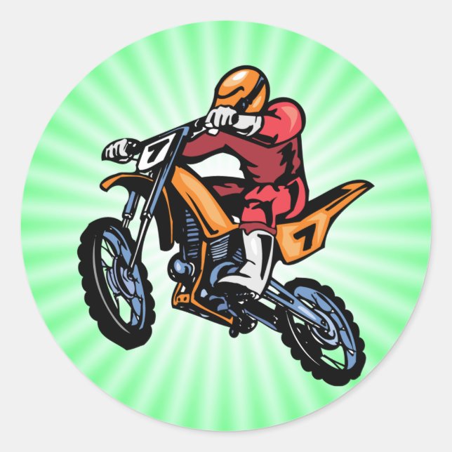 Neon Green Motocross Classic Round Sticker (Front)