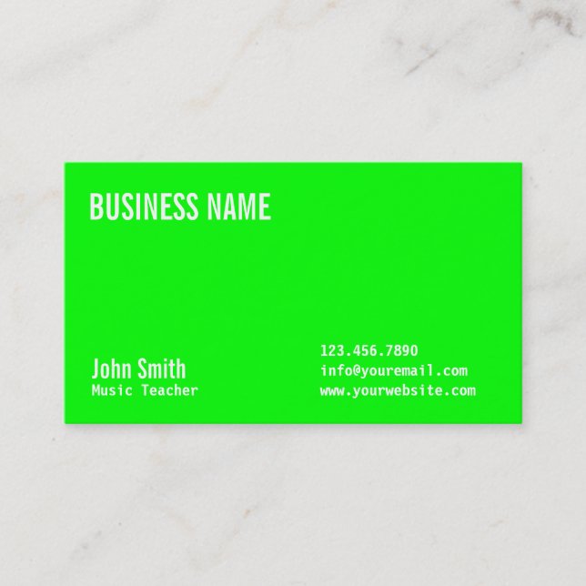 Neon Green Music Teacher Business Card (Front)