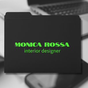 Neon Green Name and Title   Elegant Black File Folder