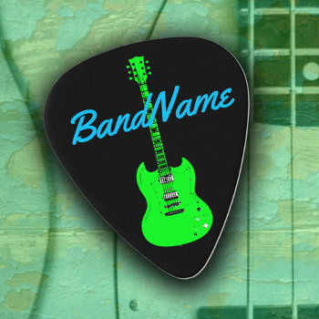 Neon Green On Black  Electric Guitar Pick by mixedworld at Zazzle