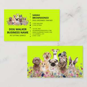 Neon Green Online Dog Walking Service Boutique Pet Business Card