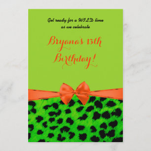 Neon Green Orange Leopard Cheetah Print Invitation