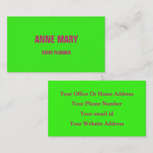 Neon Green Pink Bright Colorful Weddings Events Business Card