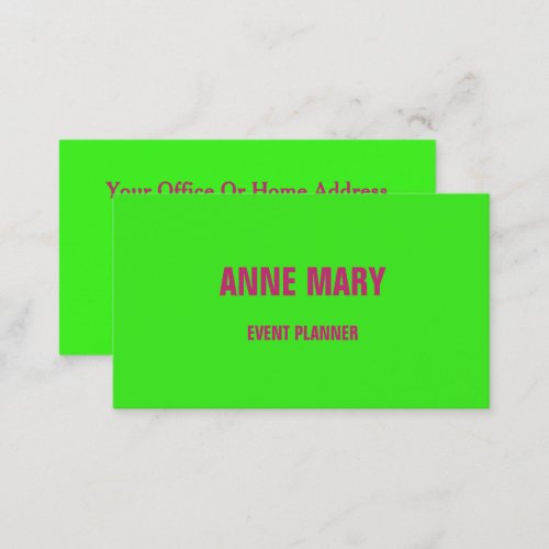 Neon Green Pink Bright Colorful Weddings Events Business Card