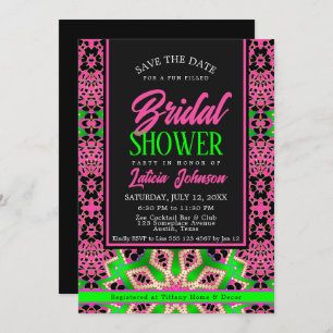 Neon Green + Pink Dance Party Bridal Shower Invitation