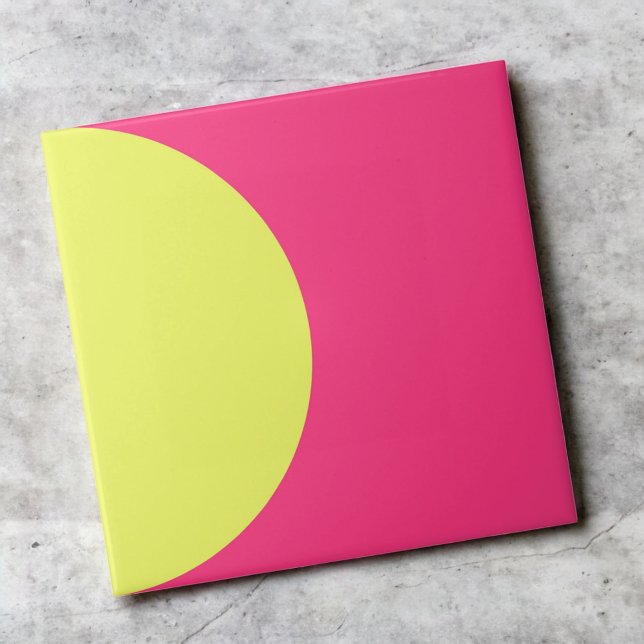 Neon Green Pink Retro Half Circle Mid Mod Abstract Ceramic Tile (Creator Uploaded)